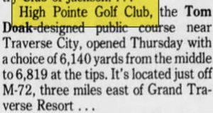 High Pointe Golf Club - Jun 6 1989 Article